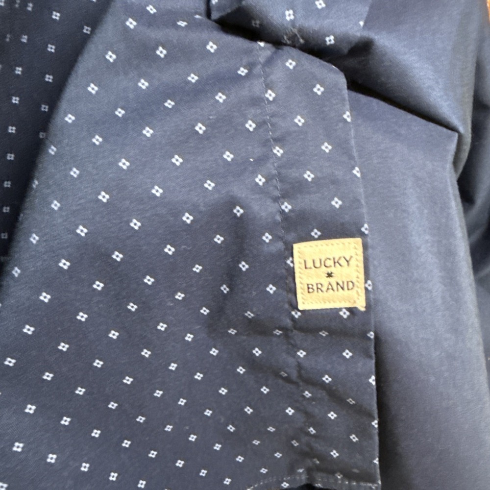 Lucky Brand Men Regular Fit Blue Geometric Stretch Dress Shirt Sz XL 17-17,5 - Picture 8 of 8